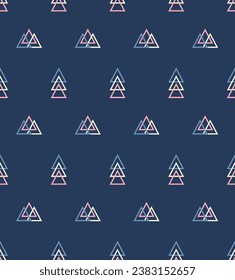 Geometrical abstract Triangle Textile Design Motif Seamless Repeat Pattern on Blue Background Texture Wallpaper