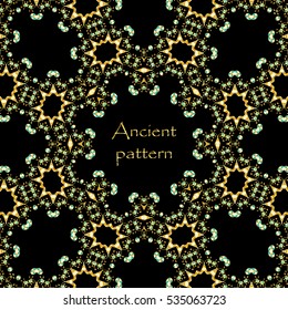 Geometrical abstract vector art deco pattern from gold hand drawn elements. Textile fantasy print. Vector