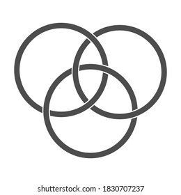 Geometrical abstraction. The intersection of the geometric shapes, three circles. Simple vector illustration, flat style isolated on white background.