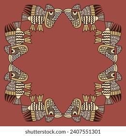 Geometrical animal frame with stylized birds. Native American motif of Nazca Indians from ancient Peru.