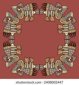 Geometrical animal frame with stylized birds. Native American motif of Nazca Indians from ancient Peru.