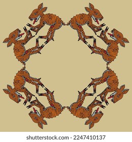 Geometrical animal frame with stylized deer. Native American art of Aztec Indians. 