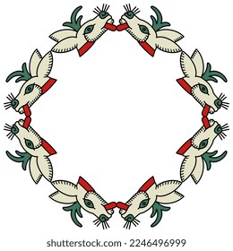 Geometrical animal frame with stylized heads of deer or hare. Ethnic native American design of Aztec Indians from Mexican codex.