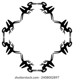 Geometrical animal rhombus shape frame with stylized birds. Native American motif of Nazca Indians from ancient Peru.