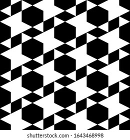 Geometrical backdrop. Figures motif. Hexagonal, quadrangular shapes wallpaper. Digital paper, web designing, textile print.Hexagons, rhombuses ornament. Polygons background. Seamles pattern.