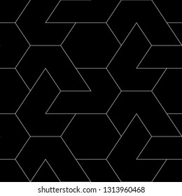 Geometrical backdrop. Hexagons, figures ornament. Shapes wallpaper. Geometric background. Polygonal motif. Digital paper, textile print, abstract. Seamless pattern. Vector