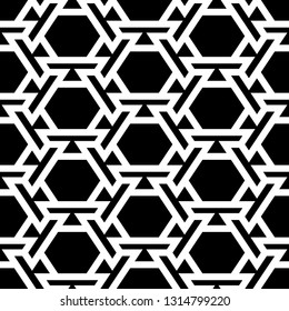 Geometrical backdrop. Hexagons, figures ornament. Shapes wallpaper. Geometric background. Polygonal motif. Digital paper, textile print, abstract. Seamless pattern. Vector
