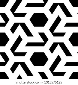 Geometrical backdrop. Hexagons, figures ornament. Shapes wallpaper. Geometric background. Polygonal motif. Digital paper, textile print, abstract. Seamless pattern. Vector