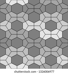Geometrical backdrop. Hexagons, pentagons background. Polygons ornament. Geometric wallpaper. Mosaics motif. Digital paper, textile print, web design, abstract. Seamless pattern. Vector.