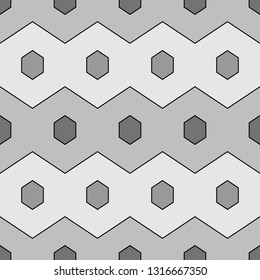 Geometrical backdrop. Hexagons, zigzag lines ornament. Shapes background. Geometric wallpaper. Polygonal, linear motif. Digital paper, textile print, abstract. Seamless pattern. Vector