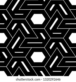 Geometrical backdrop. Shapes wallpaper. Hexagons, figures ornament. Geometric background. Polygonal motif. Digital paper, textile print, abstract. Seamless pattern. Vector
