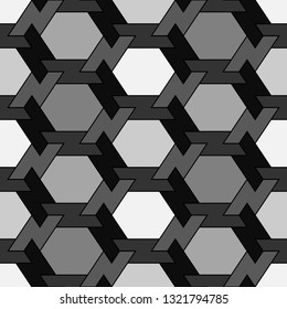 Geometrical backdrop. Shapes wallpaper. Hexagons, figures ornament. Geometric background. Polygonal motif. Digital paper, textile print, abstract. Seamless pattern. Vector