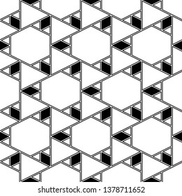 Geometrical backdrop. Triangles, rhombuses, hexagons pattern. Triangular, quadrangular, hexagonal shapes wallpaper. Polygons motif. Digital paper, abstract. Geometric background. Seamless ornament