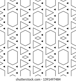 Geometrical backdrop. Triangles, rhombuses, hexagons ornament.Geometric background. Triangular, quadrangular, hexagonal shapes wallpaper. Polygons motif. Digital paper, abstract. Seamless pattern