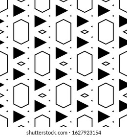 Geometrical backdrop. Triangles, rhombuses, hexagons ornament.Geometric background. Triangular, quadrangular, hexagonal shapes wallpaper.Digital paper, abstract. Seamless pattern. Polygons motif
