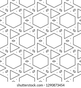 Geometrical backdrop.Digital paper, abstract. Polygons motif. Triangles, rhombuses, hexagons pattern. Triangular, quadrangular, hexagonal shapes wallpaper. Geometric background. Seamless ornament