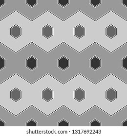 Geometrical backdrop.Geometric wallpaper. Shapes background. Seamless pattern. Polygonal, linear motif. Hexagons, zigzag lines ornament. Digital paper, textile print, abstract. Vector.
