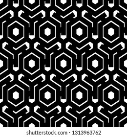 Geometrical backdrop.Hexagons, figures ornament. Shapes background. Geometric wallpaper. Polygonal motif. Digital paper, textile print, abstract. Seamless pattern. Vector.