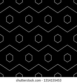 Geometrical backdrop.Hexagons, zigzag lines ornament.Geometric wallpaper. Shapes background. Polygonal, linear motif. Digital paper, textile print, abstract. Seamless pattern. Vector