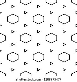 Geometrical backdrop.Polygons motif. Hexagons, triangles pattern. Triangular, hexagonal shapes wallpaper. Geometric background. Digital paper, abstract. Seamless ornament. Vector