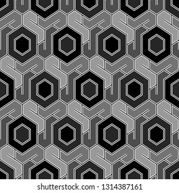 Geometrical backdrop.Seamless pattern. Polygonal motif. Shapes background. Geometric wallpaper. Hexagons, figures ornament. Digital paper, textile print, abstract. Vector.