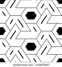 Geometrical backdrop.Seamless pattern. Shapes wallpaper. Hexagons, figures ornament. Geometric background. Polygonal motif. Digital paper, textile print, abstract. Vector.