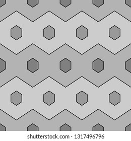 Geometrical backdrop.Shapes background. Hexagons, zigzag lines ornament. Geometric wallpaper. Polygonal, linear motif. Digital paper, textile print, abstract. Seamless pattern. Vector.