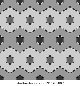 Geometrical backdrop.Shapes background. Polygonal, linear motif. Hexagons, zigzag lines ornament. Geometric wallpaper. Digital paper, textile print, abstract. Seamless pattern. Vector