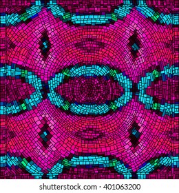 Geometrical background with bright mosaic drawing.  Seamless patterns.  Vector illustration.
