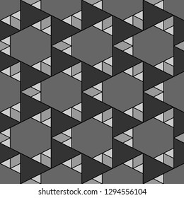 Geometrical background. Hexagons, triangles, rhombuses pattern.Geometric backdrop. Triangular, quadrangular, hexagonal shapes wallpaper. Polygons motif. Digital paper, abstract. Seamless ornament