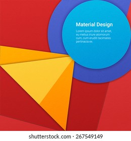 Geometrical background in material design style with pieces of paper on different elevation. Three basic shapes