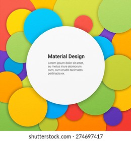 Geometrical background in material design style with pieces of paper on different elevation. Party circles