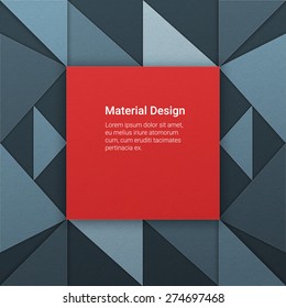 Geometrical background in material design style with pieces of paper on different elevation. Agressive red square