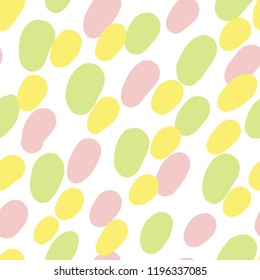 Geometrical background with uneven circles. Abstract round seamless pattern. Hand drawn colorful dots pattern on white background. Vector illustration.