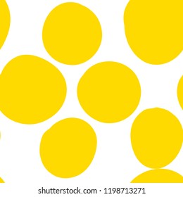 Geometrical background with uneven circles. Abstract round seamless pattern. Hand drawn colorful dots pattern on white background. Vector illustration.