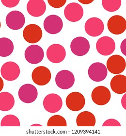 Geometrical background with uneven circles. Abstract round seamless pattern. Hand drawn colorful dots pattern on white background. Vector illustration.