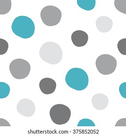 Geometrical background with uneven circles. Abstract round seamless pattern. Hand drawn colorful dots pattern on white background. Vector illustration.