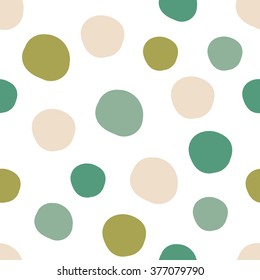 Geometrical background with uneven circles. Abstract round seamless pattern. Hand drawn colorful dots pattern on white background. Vector illustration.