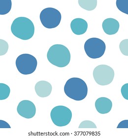 Geometrical background with uneven circles. Abstract round seamless pattern. Hand drawn colorful dots pattern on white background. Vector illustration.