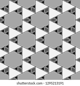 Geometrical background.Seamless ornament. Polygons motif.Triangular, quadrangular, hexagonal shapes wallpaper. Hexagons, triangles, rhombuses pattern.Geometric backdrop. Digital paper, abstract.
