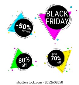 Geometrical banners for advertising and sale with percent. Vector set of black friday elements.