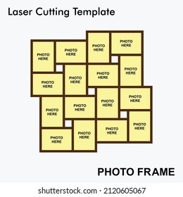 Geometrical Basic Shaped Frame Laser cut photo frame with 16 photos. Creative and beautiful frame suitable for Home and Room Decor. Laser cut photo frame template design for mdf and acrylic cutting.