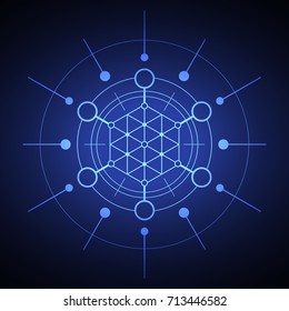 Geometrical blue hexagonal element. Sacred mysterious sign.