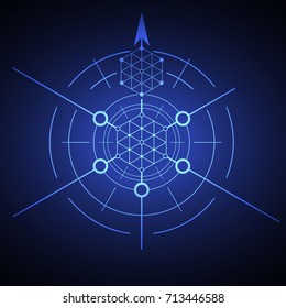 Geometrical blue hexagonal element. Sacred mysterious sign.