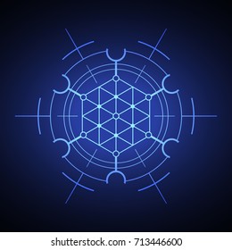 Geometrical blue hexagonal element. Sacred mysterious sign.