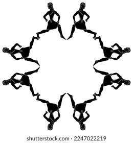 Geometrical border or frame with running ancient Greek women. girls. Spartan Amazon girls. Black and white silhouette.