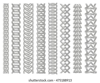 Geometrical border set. Chains made of impossible shapes. Line art. Vector illustration.