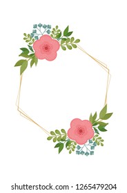 Geometrical botanical frame with flowers, trendy vector illustration. Ornament concept.Place for text, copy space. 