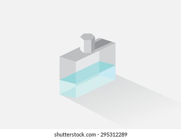 A geometrical bottle with blue liquid