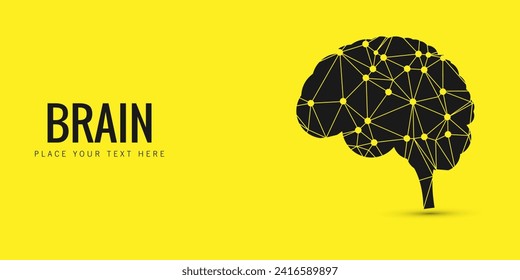 Geometrical brain background in yellow color. Vector illustration